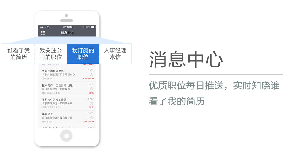 優(yōu)質(zhì)職位每日推送，實時知曉誰看了我的簡歷